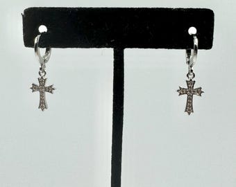 Stainless Steel Cross Earrings: Gothic Dangle Studs