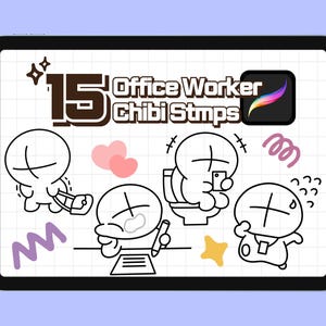 Procreate Chibi Stamp Brush Set: Office Worker Poses (Digital Download)