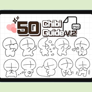 50 PNG-Datei Chibi Ganzkörper Pose Guide, Kawaii Chibi Charakter Bild, Procreate Anime, Figur, Discord, Twitch Emote Zeichenanleitung