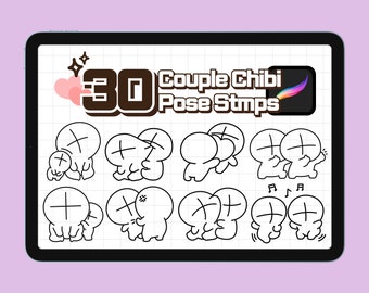 Procreate Stamp Brush: 30 Chibi Couple Poses (Digital Download)