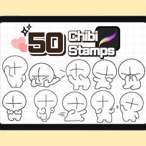 Procreate Stamp For Anime Kawaii Pose Emote Set of 50 Brushes Figure Drawing Tool Adorable Chibi Full Body Pose Stamp Emote Discord Twitch