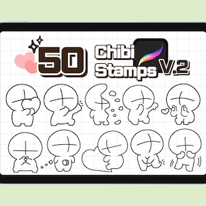 Procreate Stamp Chibi Character Set de 50 Brushe Cute Pose para anime estilo arte figura dibujo Kawaii Discord Emote Body Pose Stamp Kit