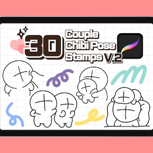 Procreate Stamp: 30 Chibi Couple Poses Brush Set (Digital Download)
