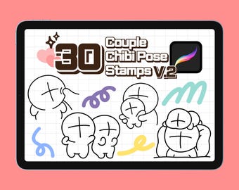 Procreate Stamp: 30 Chibi Couple Poses Brush Set (Digital Download)