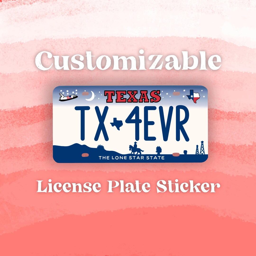 CUSTOMIZABLE Texas State License Plate Sticker || Laptop Sticker Decal ...