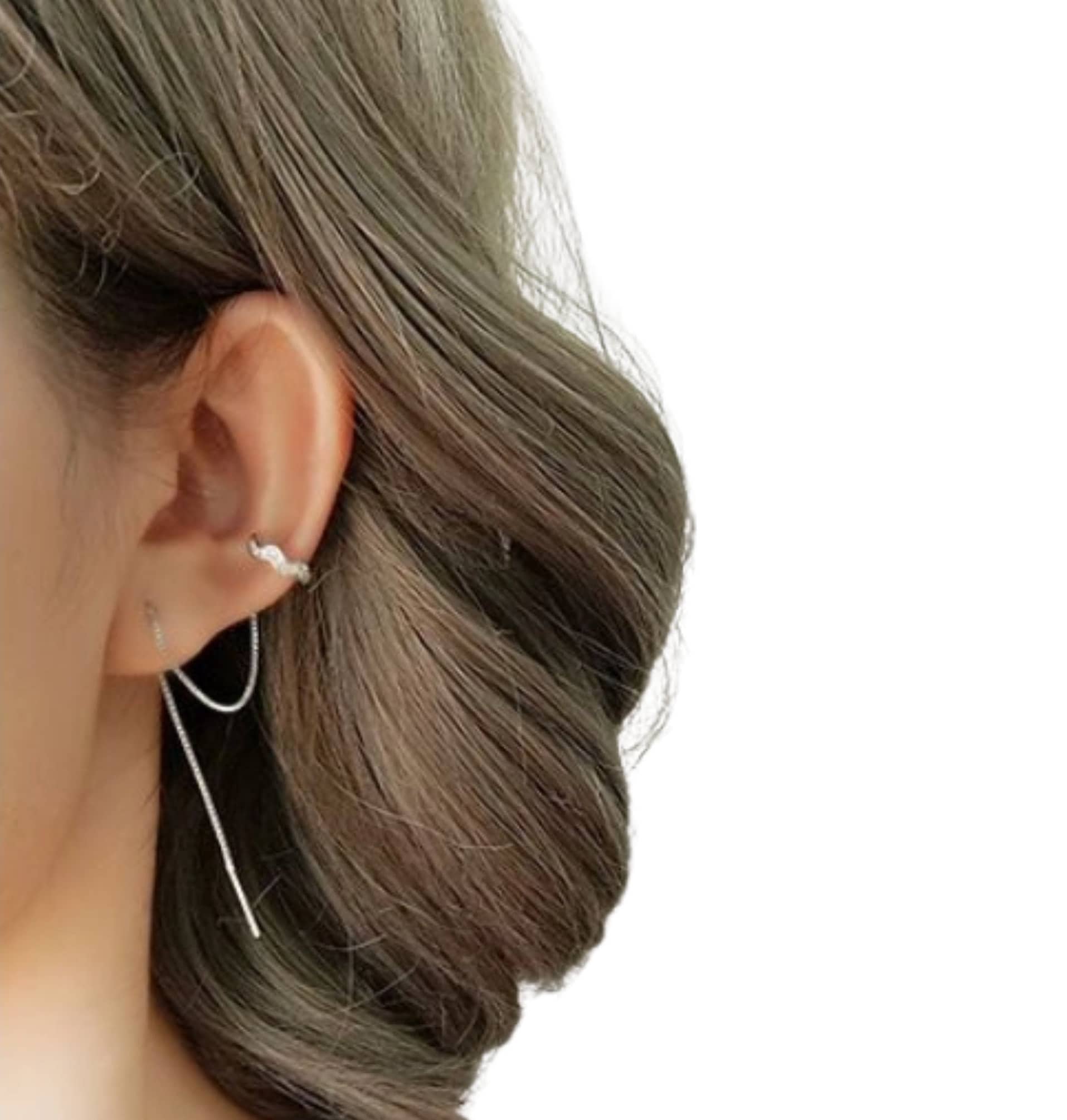 Silver cuff earrings Silver Drop Earrings Cuff Threader Etsy