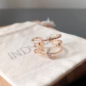 Mond und Stern Ring, einfaches Silberband, Silber Mond-Stern-Ring, verstellbarer Ring, himmlischen Ring, Halbmondring, Sternenband, Stapelband