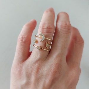 Gold and Silver Moon Star Ring, CZ Layered Moon Star Ring, Celestial Ring, Adjustable ring, Star Moon Ring, Minimalist Ring, Moon Ring
