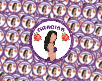 Hoja de calcomanías inspiradas en Selena para imprimir con atuendo morado / Hoja de calcomanías de agradecimiento para fiesta de cumpleaños para imprimir desde casa / Calcomanías de agradecimiento