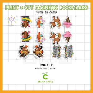 Magnetic Bookmarks PNG Bundle for Cricut &quot;Summer Camp&quot; – Perfect for DIY Magnetic Bookmarks