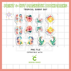 Magnetic Bookmarks PNG Bundle for Cricut &quot;Tropical Sunny Day&quot; – Perfect for DIY Magnetic Bookmarks