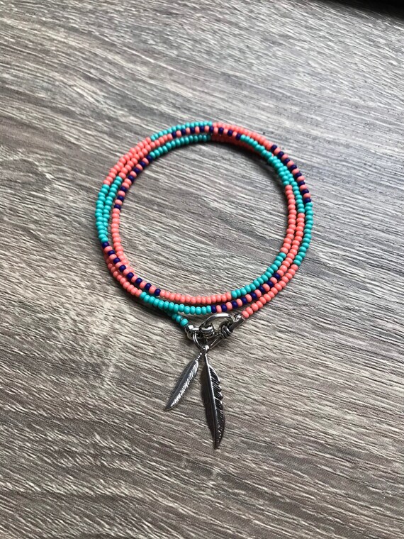 Beaded Single Strand Triple Wrap Bracelet-Native American