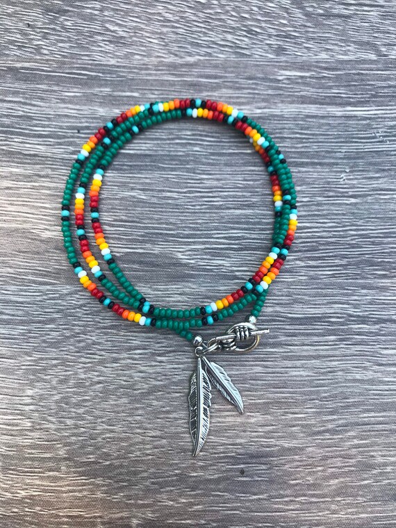 Native American Handcrafted Seed Bead Triple Wrap Bracelet