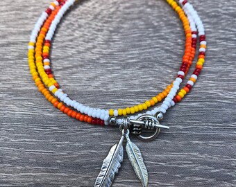 Beaded Single Strand Triple Wrap Bracelet-Native American Sunrise