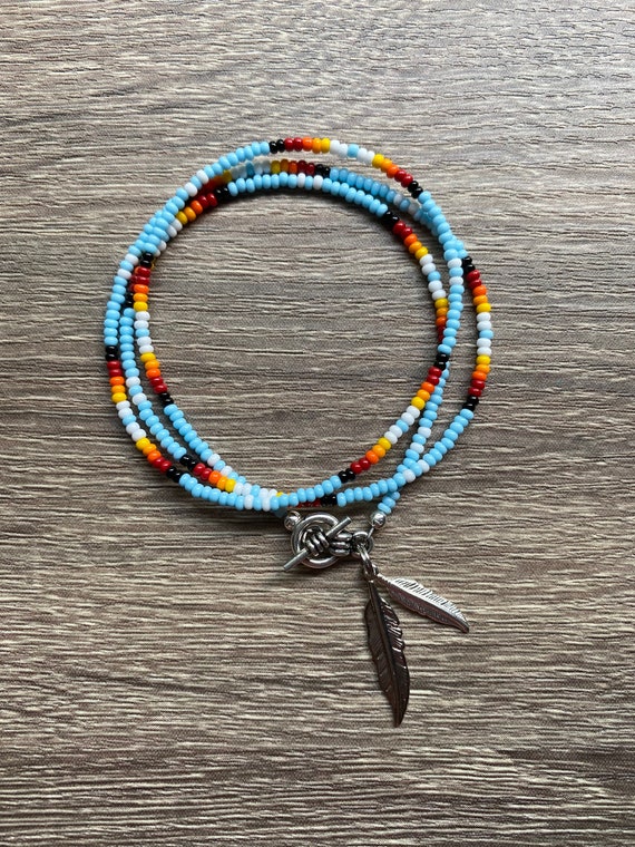 Beaded Single Strand Triple Wrap Bracelet-native American
