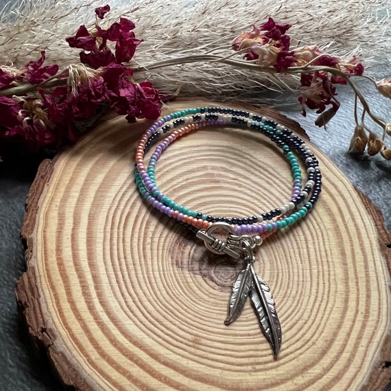 Beaded Single Strand Trip Wrap Bracelet-Oklahoma Inspired Sunset