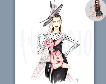 Impression d'art très chic, impression d'illustration de mode d'inspiration parisienne