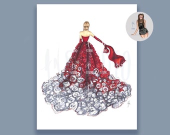 Es war alles rot Album Art Print, Eras inspiriert Mode-Illustration Druck