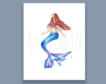 Ariel Art Print: Fairytale Mermaid Illustration, Kids Room Decor