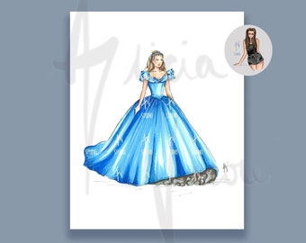 Cinderella Fashion Illustration Art Print: Fairytale Decor