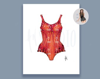 Orange Bodysuit Art Print, Eras Inspired Fashion Illustration Print