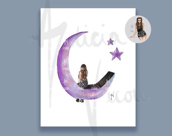 Konsttryck för Moon Moment Tour, Rock Chick-inspirerat modeillustrationstryck