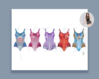 Sparkle Bodysuits Art Print, Eras Inspired Fashion Illustration Print