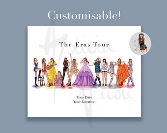 The Eras Outfits Art Print,  Customisable Eras Tour Inspired Fashion Illustration Print