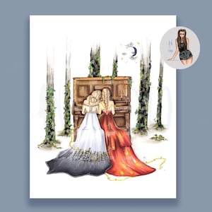 A Sisters Woodland Duet Art Print, Eras inspired fashion illustration print