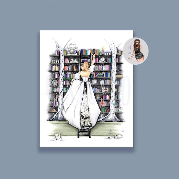 Impresión artística de la Biblioteca de los Poetas Torturados, impresión de ilustración de moda inspirada en Eras