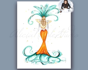 Showgirls Ball Gown Album Art Print, Eras inspired fashion illustration print