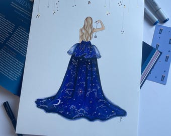 Original Meet Me At Midnight Ball Gown Fashion Art, Eras Inspired Fashion Illustration
