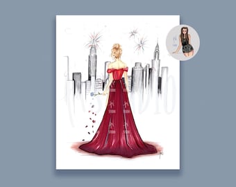 Burning Red x Deep Maroon Art Print, Eras inspired fashion illustration print