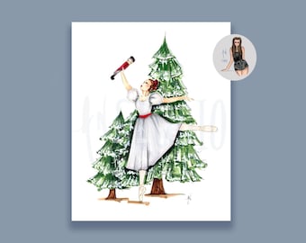 The Nutcracker Ballerina Art Print, Christmas Ballet Inspired Fashion Illustration Print