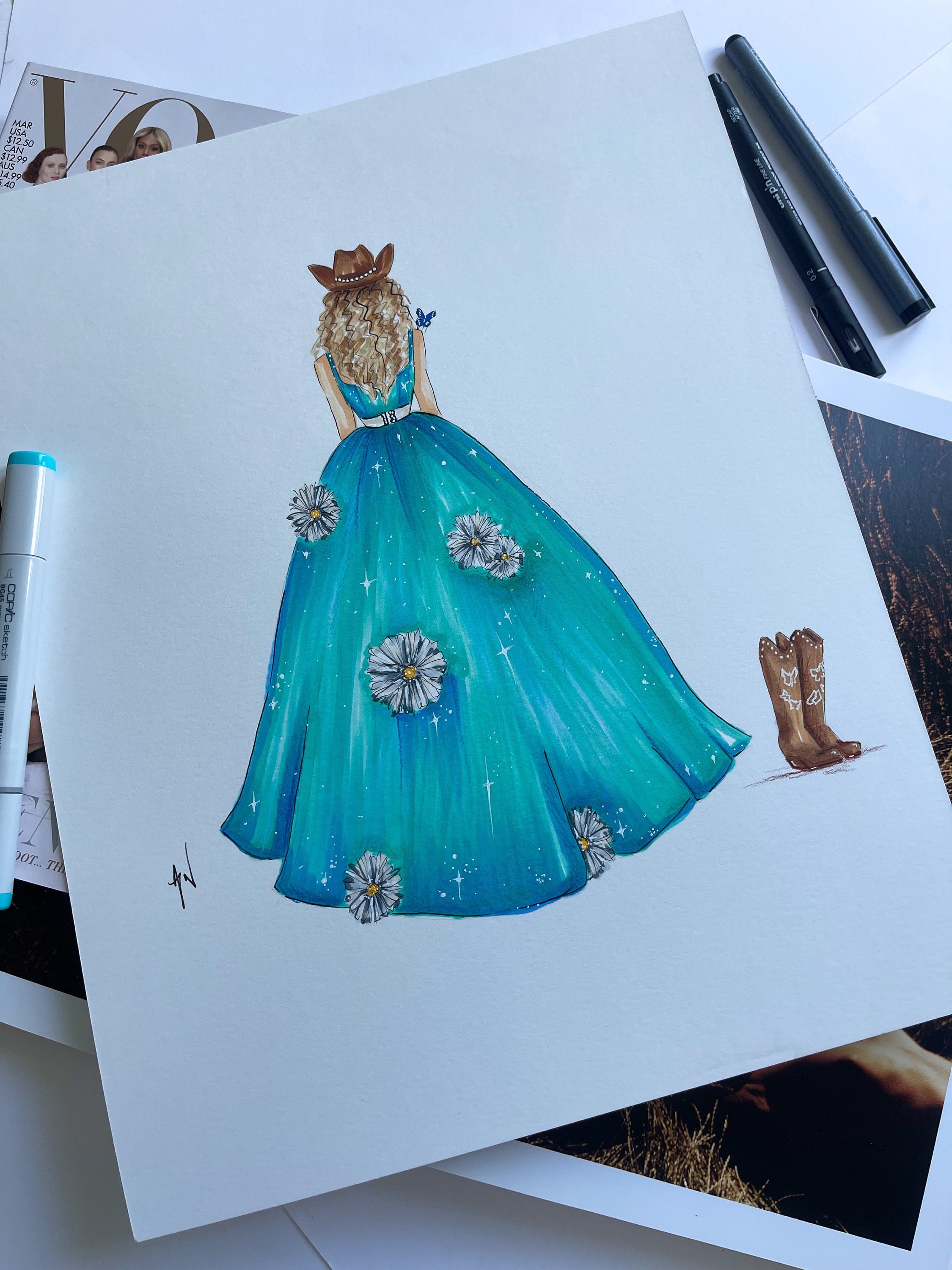 Original Debut Ball Gown Fashion Art, Eras Inspired Fashion