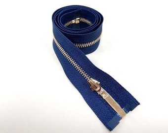 Zipper in dark blue/gold - divisible into different lengths