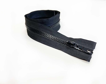 Separable plastic jacket zipper in black - different lengths