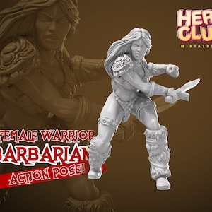 Barbarian warrior - dynamic pose with sword - miniature for D&D, RPG, boardgames and miniatures painters