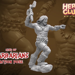 Barbarian warrior miniature, angry king of barbarians with axe for D&D, RPG, boardgames and miniatures painters!