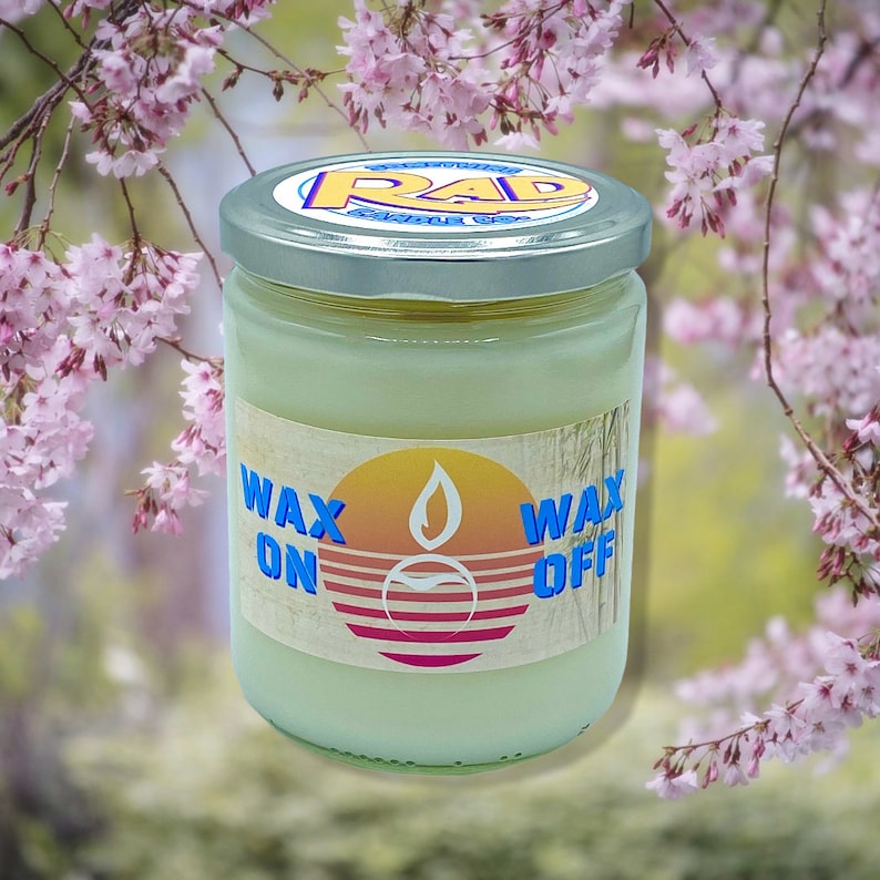 Wax Off \u2013 Japanese Cherry Blossom Karate Kid Wax On Sandalwood Daniel LaRusso Mr Cobra Kai inspired 16 oz scented candle Miyagi