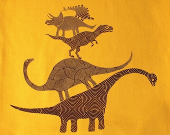 Dino Turnbeutel aus gelber Canvas, für Kindergarten und Schule, mit Namen personalisierbar