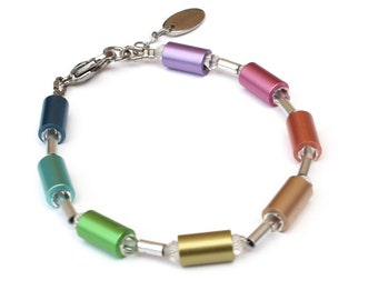 Delicate Pastel Descadero Aluminum Rainbow Bracelet Colorful Blue Turquoise Pink Purple Orange Rainbow Bracelet Ice Cream