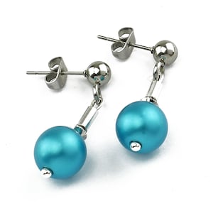 Fresh Aluminum Perlohrstecker Turquoise 316 L Stainless Steel Earrings Blue Aqua Handmade Anodized Aluminum Beads Balls Long Earrings