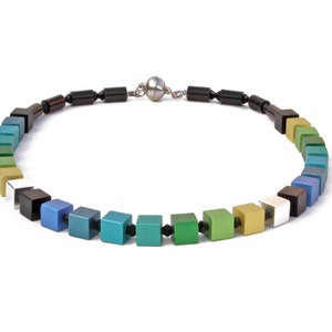 Aluminum Cube Chain Mallorca Necklace Geometric Square Collier Colorful Royal Blue Green Black Turquoise Cube Block Cube Descadero Bijoux