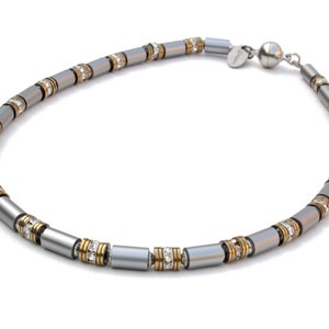 Classic Bicolor Silver Gold Necklace with Magnetic Closure - Timeless Aluminum Necklace Necklace in Gray, Silver, Gold, Hematite & Rhinestone