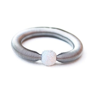 Stainless Steel Stretch Ring with 925 Silver Pearl White Elastic Bead Ring Gift Free Size Adjustable image 1