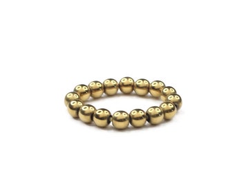 Moderno anillo de hematita de estiramiento Cuentas de hematita en oro amarillo Anillo elástico de abalorios Regalo Anillo de dedo ajustable de tamaño libre