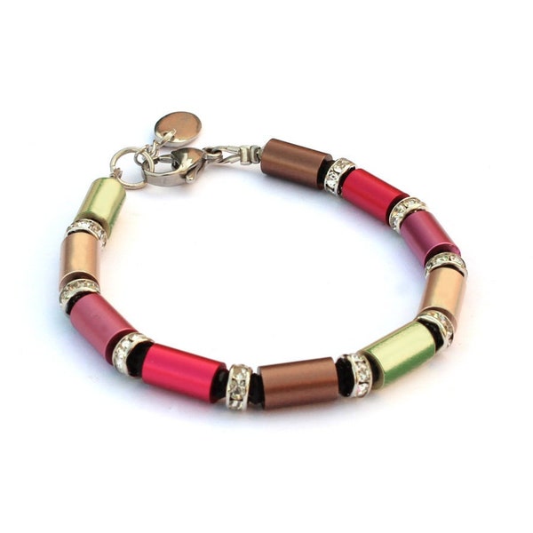 Pulsera de aluminio Colores otoño Arena rosa rojo marrón con pedrería Glitter Tonos Tierra Champagne Pulsera Tubo Descadero Bijoux