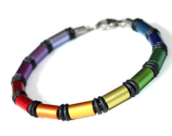 Descadero Aluminio Deportivo Rainbow Surfer Rainbow Pride Pulsera Tubo Goma Beach Style Joyería Hombre Pulsera Masculina LGBTQ