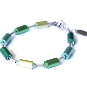 Fresh Green Aluminum Bracelet Descadero Bracelet Green Peridot Mint Dark Green Tube Silver Glass Crystals Good Mood Bracelets